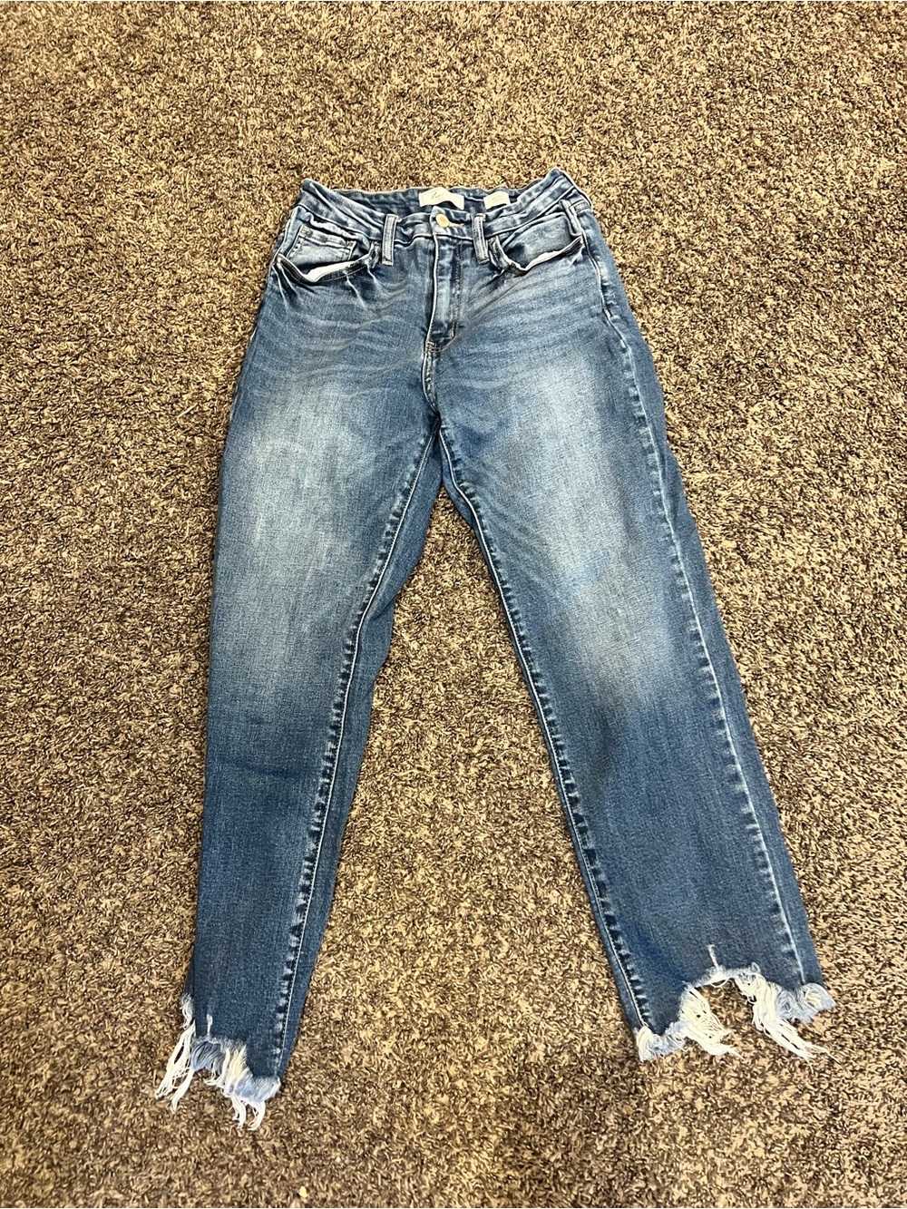 KanCan High-Rise Frayed Hem Jeans - Medium Blue